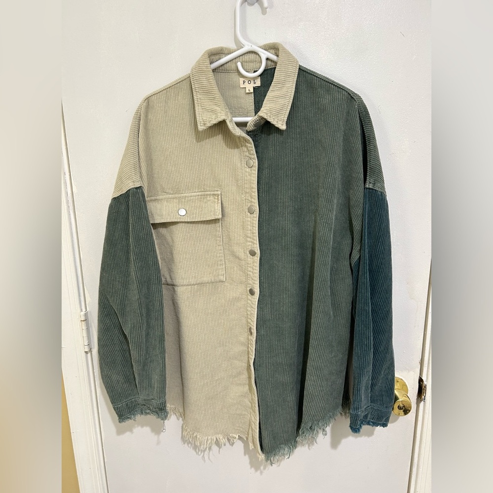 POL Oversized Corduroy Shacket Size Large Distressed Hems Colorbrock Lagen